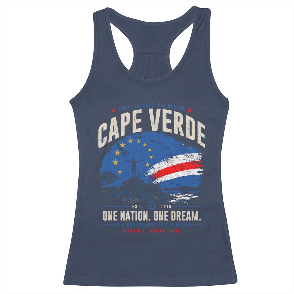 Cape Verde Small Islands Big Hearts Pride Racerback Tank Top Cabo Verde One Nation One Dream Distressed Flag TS02 Navy Print Your Wear