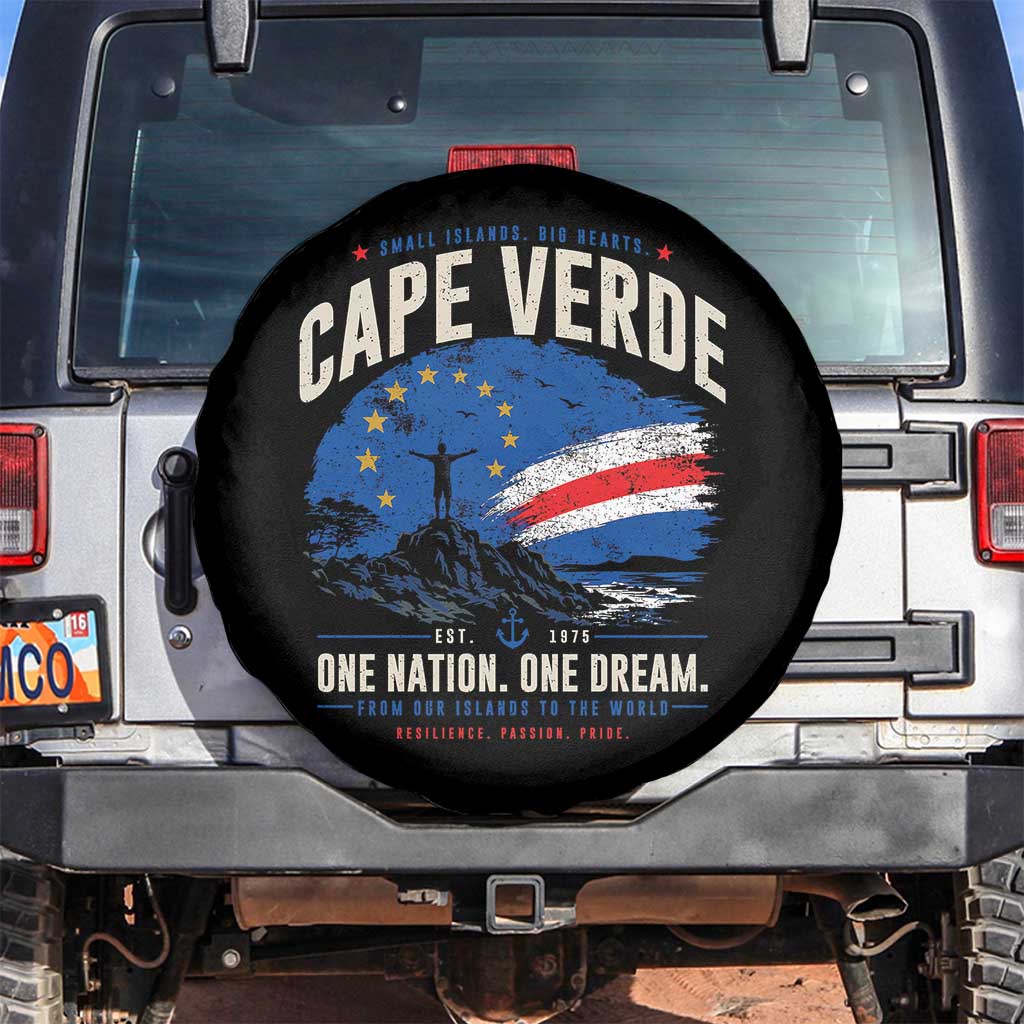 Cape Verde Small Islands Big Hearts Pride Spare Tire Cover Cabo Verde One Nation One Dream Distressed Flag TS02 No hole Black Print Your Wear