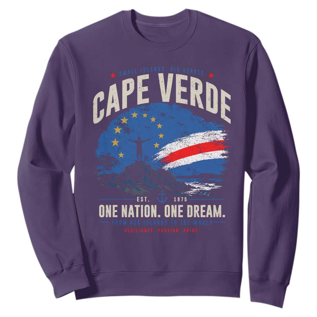 Cape Verde Small Islands Big Hearts Pride Sweatshirt Cabo Verde One Nation One Dream Distressed Flag TS02 Purple Print Your Wear