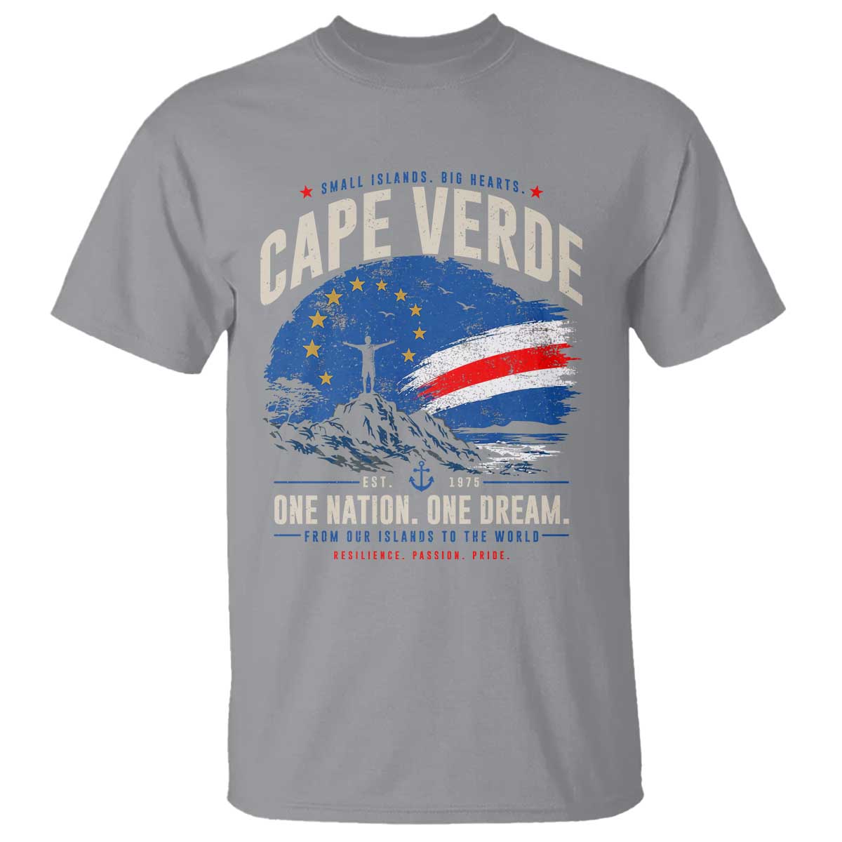Cape Verde Small Islands Big Hearts Pride T Shirt Cabo Verde One Nation One Dream Distressed Flag TS02 Sport Gray Print Your Wear