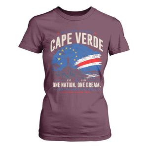 Cape Verde Small Islands Big Hearts Pride T Shirt For Women Cabo Verde One Nation One Dream Distressed Flag TS02 Maroon Print Your Wear