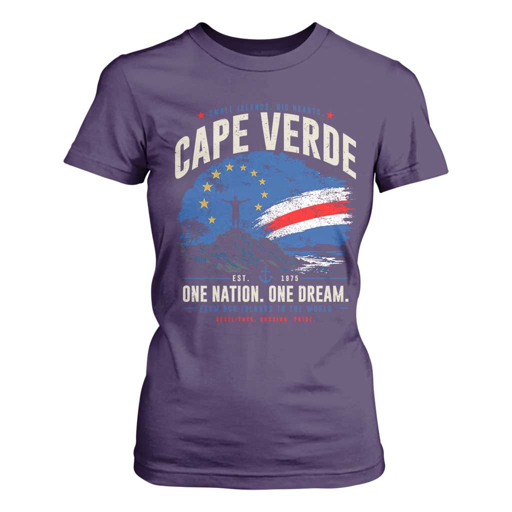 Cape Verde Small Islands Big Hearts Pride T Shirt For Women Cabo Verde One Nation One Dream Distressed Flag TS02 Purple Print Your Wear