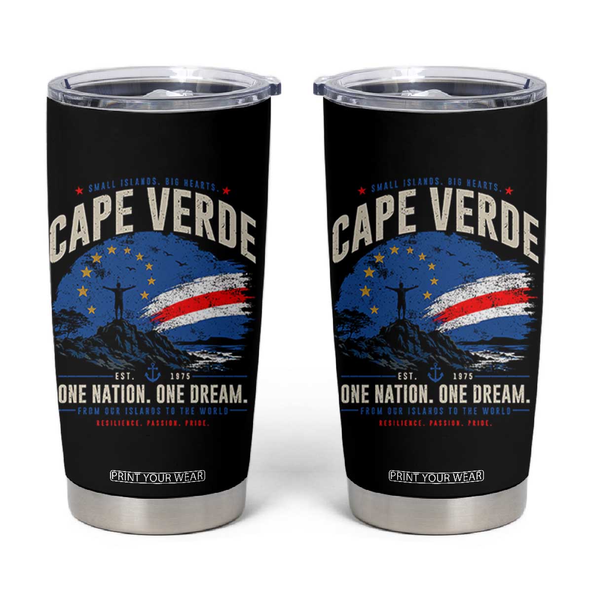 Cape Verde Small Islands Big Hearts Pride Tumbler Cup Cabo Verde One Nation One Dream Distressed Flag TS02 Black Print Your Wear