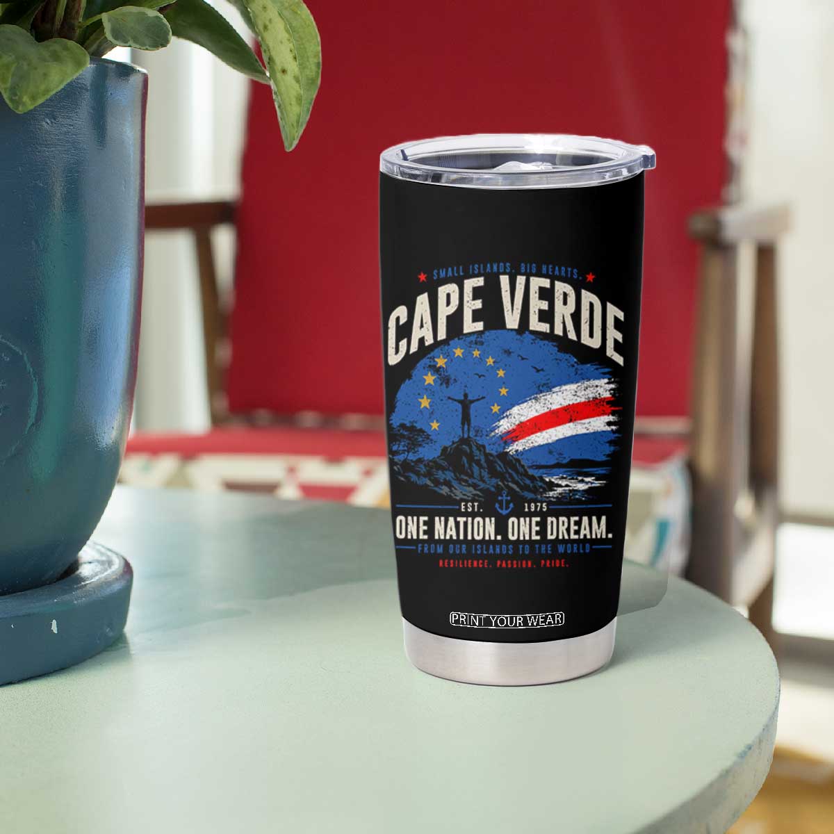 Cape Verde Small Islands Big Hearts Pride Tumbler Cup Cabo Verde One Nation One Dream Distressed Flag TS02 Print Your Wear