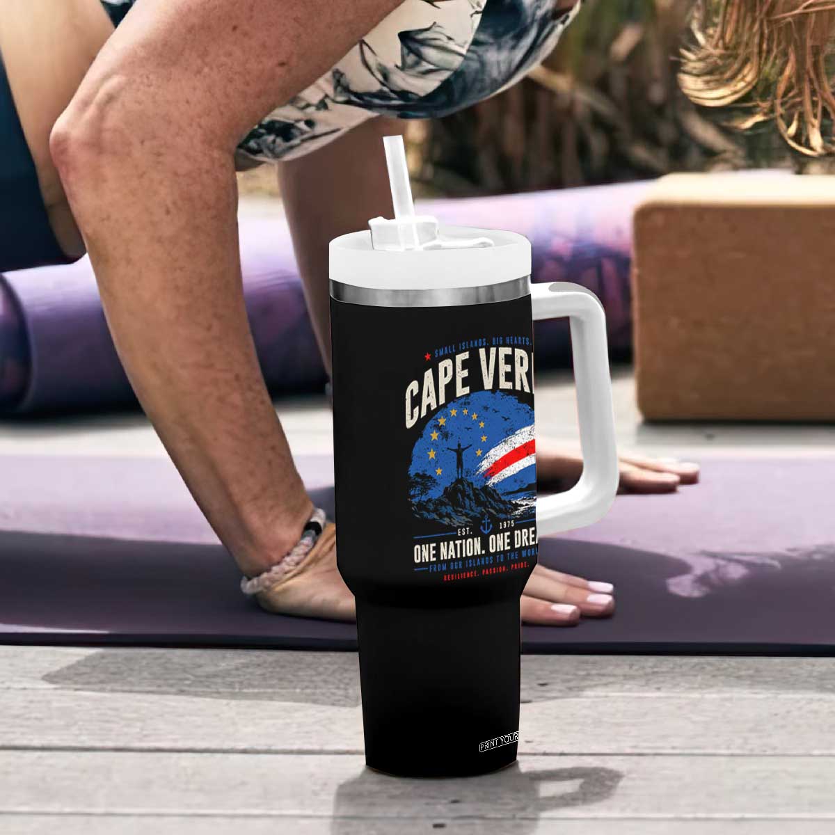 Cape Verde Small Islands Big Hearts Pride Tumbler With Handle Cabo Verde One Nation One Dream Distressed Flag TS02 Print Your Wear
