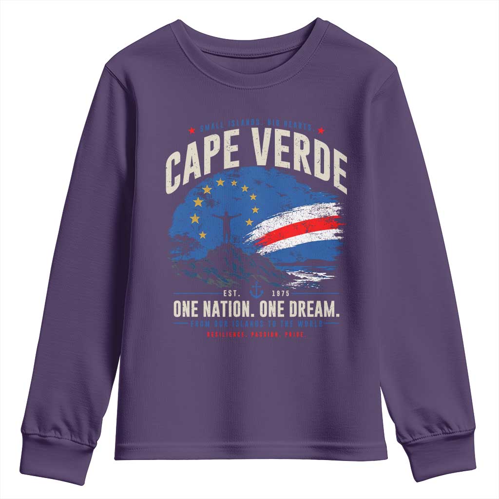 Cape Verde Small Islands Big Hearts Pride Youth Sweatshirt Cabo Verde One Nation One Dream Distressed Flag TS02 Purple Print Your Wear