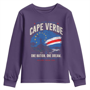 Cape Verde Small Islands Big Hearts Pride Youth Sweatshirt Cabo Verde One Nation One Dream Distressed Flag TS02 Purple Print Your Wear
