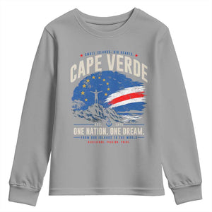 Cape Verde Small Islands Big Hearts Pride Youth Sweatshirt Cabo Verde One Nation One Dream Distressed Flag TS02 Sport Gray Print Your Wear