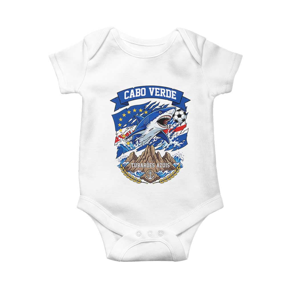 Cabo Verde Tubarões Azuis Soccer Pride Baby Onesie Cape Verde Blue Sharks Football Fans TS02 White Print Your Wear
