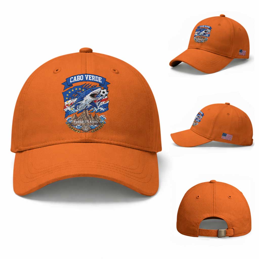 Cabo Verde Tubarões Azuis Soccer Pride Baseball Cap Cape Verde Blue Sharks Football Fans TS02 Baseball Cap Universal Fit Orange Print Your Wear