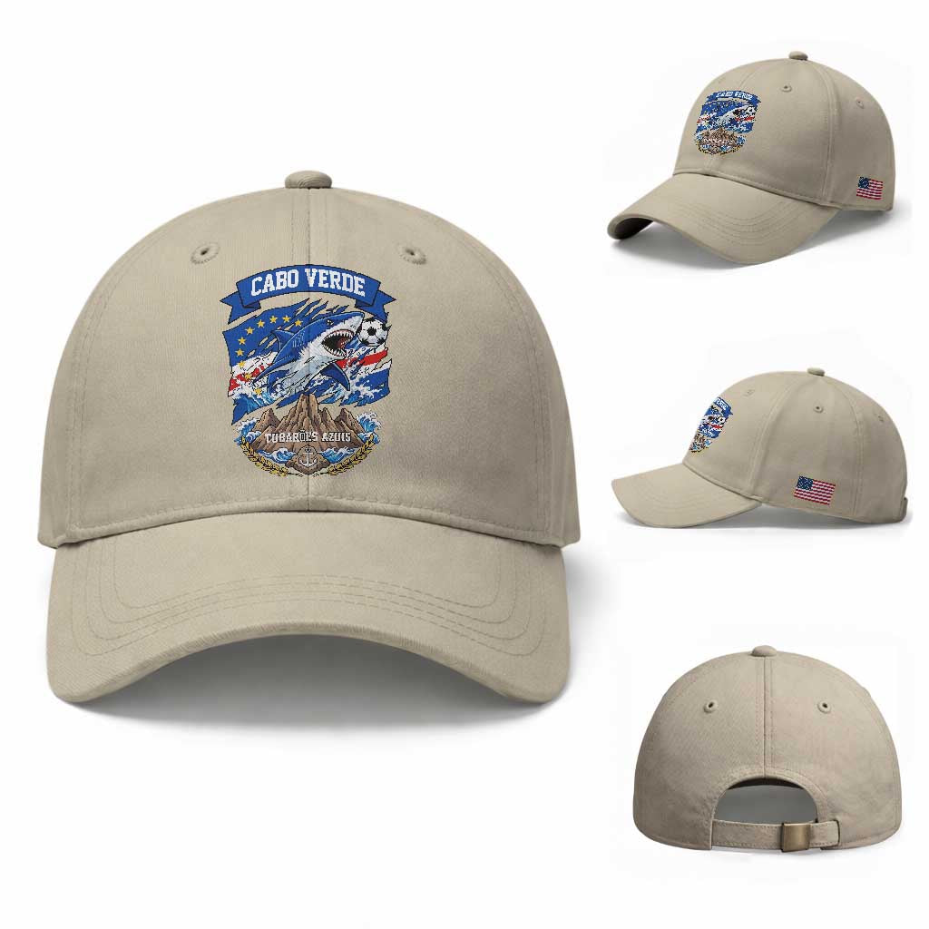 Cabo Verde Tubarões Azuis Soccer Pride Baseball Cap Cape Verde Blue Sharks Football Fans TS02 Baseball Cap Universal Fit Beige Print Your Wear