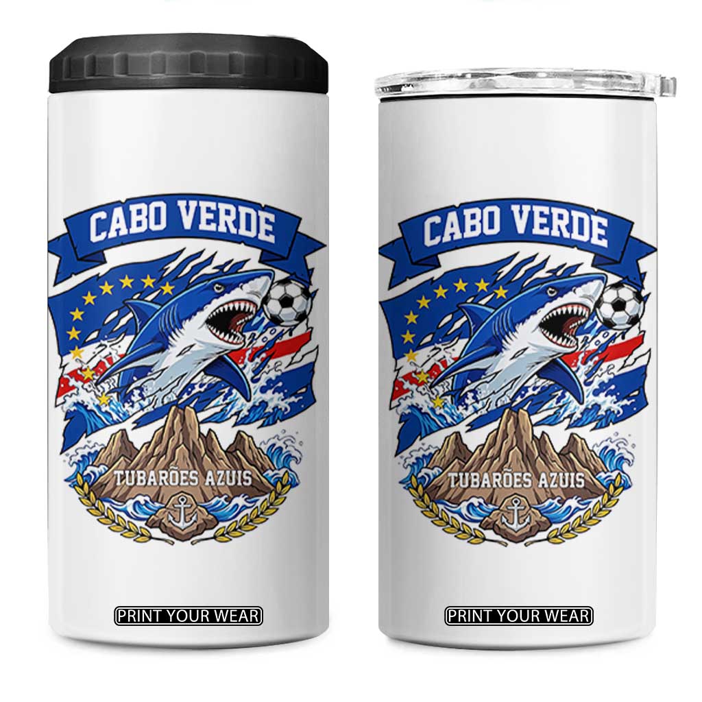 Cabo Verde Tubarões Azuis Soccer Pride 4 in 1 Can Cooler Tumbler Cape Verde Blue Sharks Football Fans TS02 One Size: 16 oz White Print Your Wear