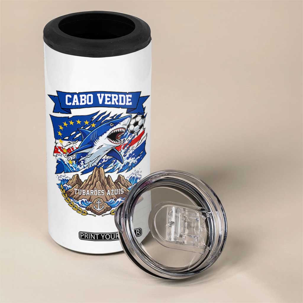 Cabo Verde Tubarões Azuis Soccer Pride 4 in 1 Can Cooler Tumbler Cape Verde Blue Sharks Football Fans TS02 Print Your Wear