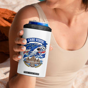 Cabo Verde Tubarões Azuis Soccer Pride 4 in 1 Can Cooler Tumbler Cape Verde Blue Sharks Football Fans TS02 Print Your Wear