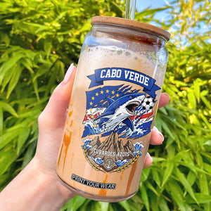 Cabo Verde Tubarões Azuis Soccer Pride Glass Can Cape Verde Blue Sharks Football Fans TS02 White Print Your Wear