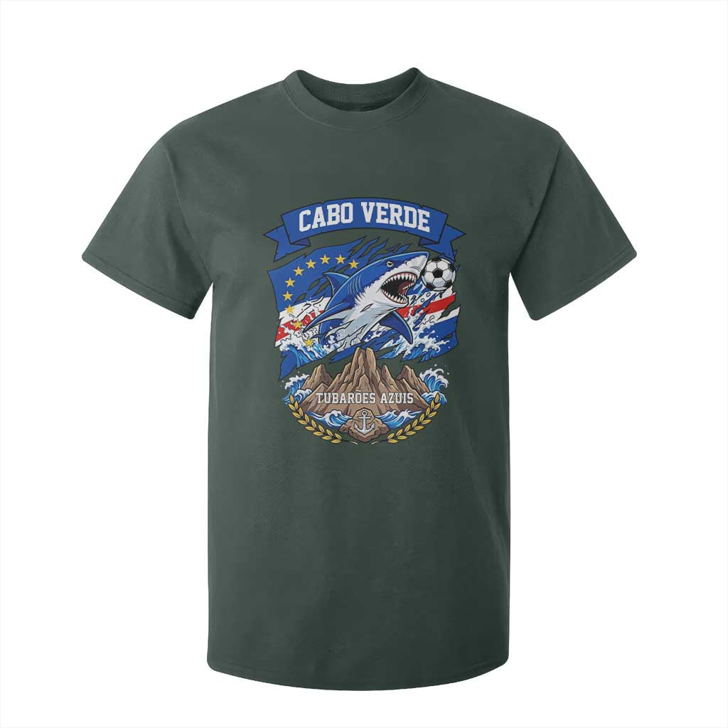 Cabo Verde Tubarões Azuis Soccer Pride T Shirt For Kid Cape Verde Blue Sharks Football Fans TS02 Dark Forest Green Print Your Wear