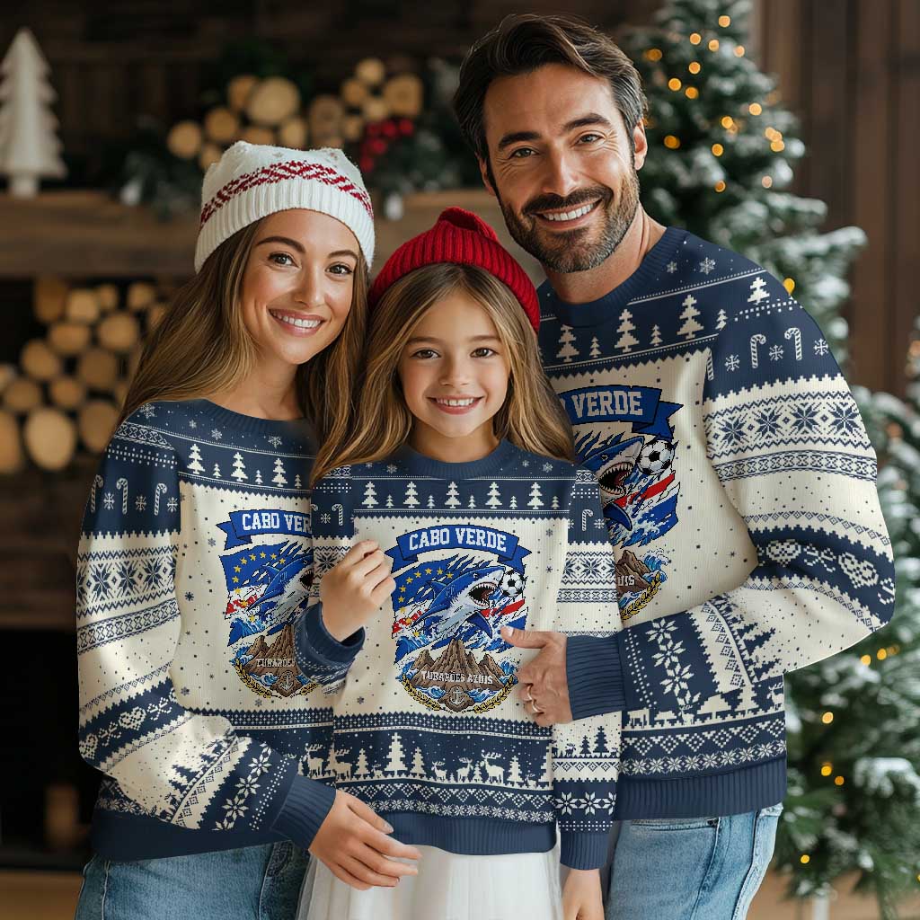 Cabo Verde Tubarões Azuis Soccer Pride Ugly Christmas Sweater Cape Verde Blue Sharks Football Fans TS02 Beige Navy Print Your Wear