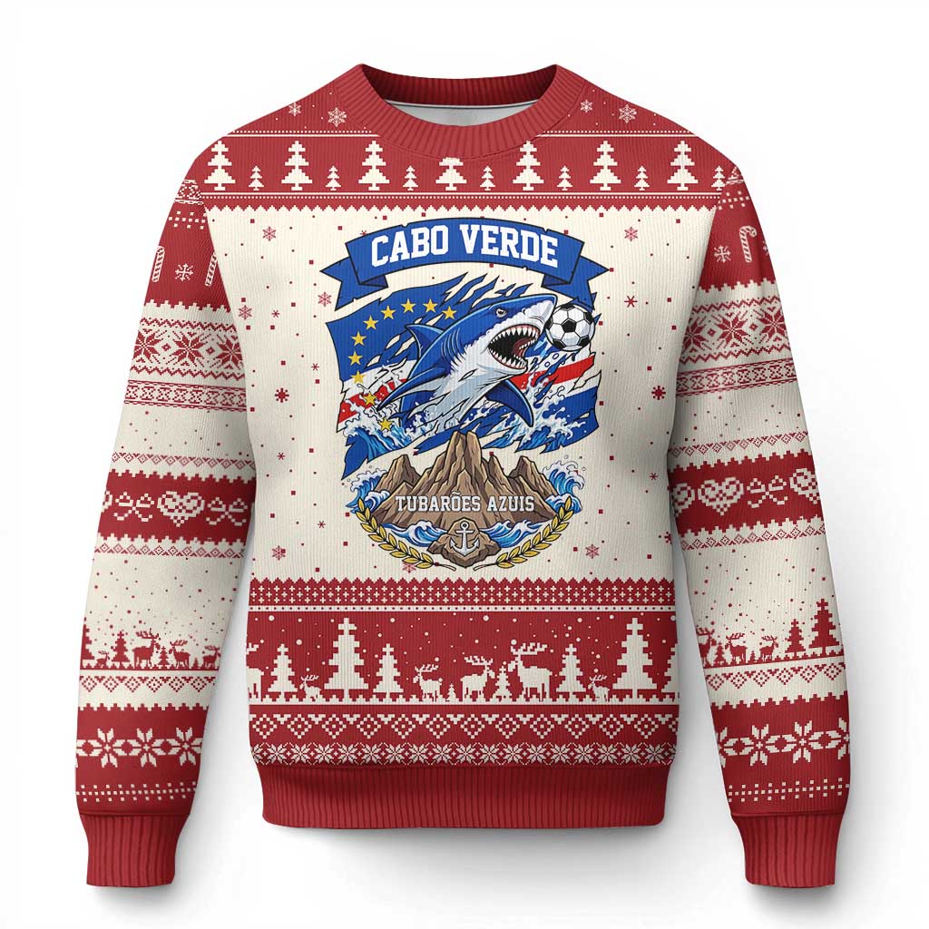 Cabo Verde Tubarões Azuis Soccer Pride Ugly Christmas Sweater Cape Verde Blue Sharks Football Fans TS02 Beige Red Print Your Wear