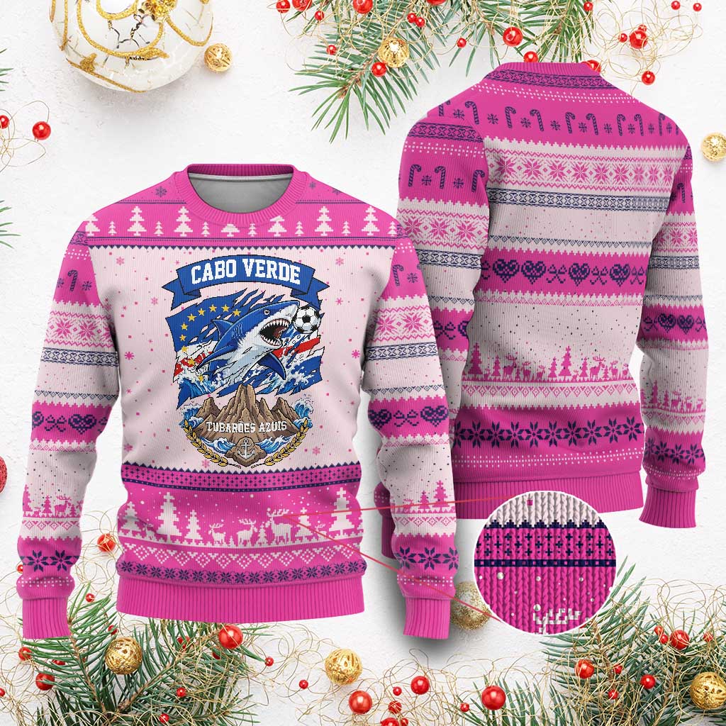 Cabo Verde Tubarões Azuis Soccer Pride Ugly Christmas Sweater Cape Verde Blue Sharks Football Fans TS02 Hot Pink Print Your Wear