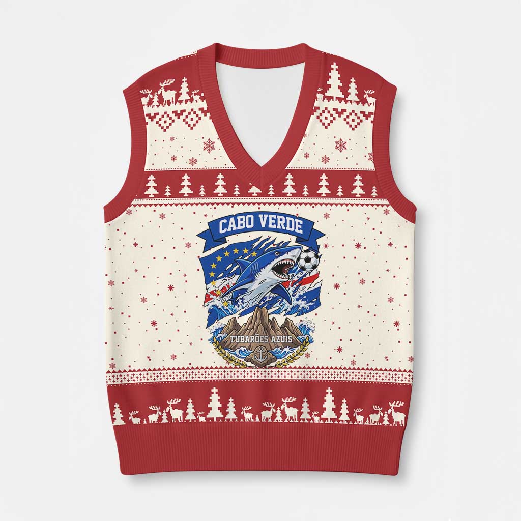 Cabo Verde Tubarões Azuis Soccer Pride V-Neck Knit Sweater Vest Cape Verde Blue Sharks Football Fans TS02 Beige Red Print Your Wear