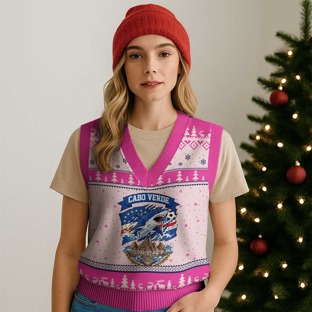 Cabo Verde Tubarões Azuis Soccer Pride V-Neck Knit Sweater Vest Cape Verde Blue Sharks Football Fans TS02 Hot Pink Print Your Wear