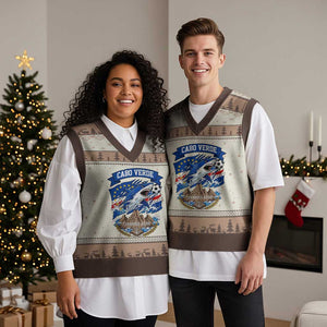 Cabo Verde Tubarões Azuis Soccer Pride V-Neck Knit Sweater Vest Cape Verde Blue Sharks Football Fans TS02 Mocha Mousse Print Your Wear