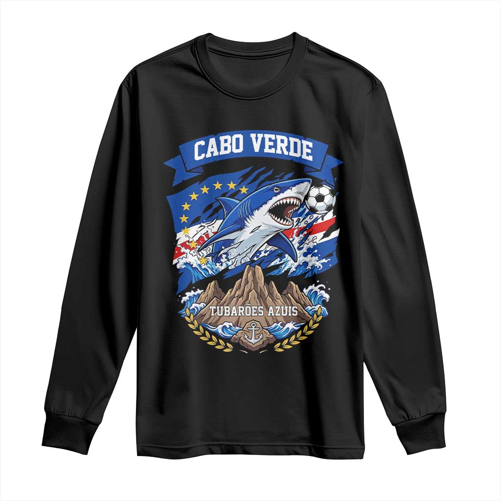 Cabo Verde Tubarões Azuis Soccer Pride Long Sleeve Shirt Cape Verde Blue Sharks Football Fans TS02 Black Print Your Wear