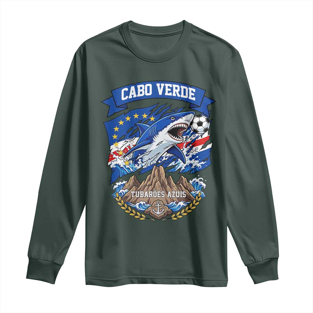 Cabo Verde Tubarões Azuis Soccer Pride Long Sleeve Shirt Cape Verde Blue Sharks Football Fans TS02 Dark Forest Green Print Your Wear
