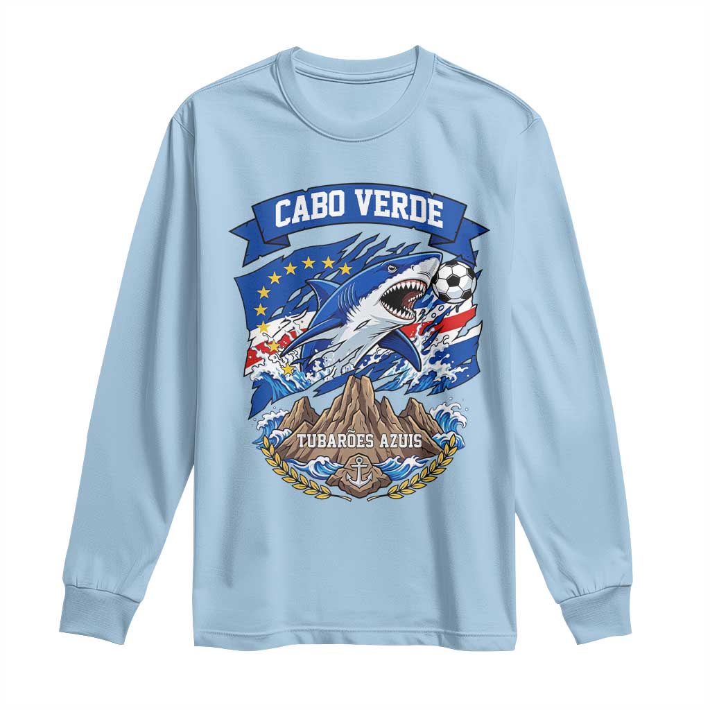 Cabo Verde Tubarões Azuis Soccer Pride Long Sleeve Shirt Cape Verde Blue Sharks Football Fans TS02 Light Blue Print Your Wear