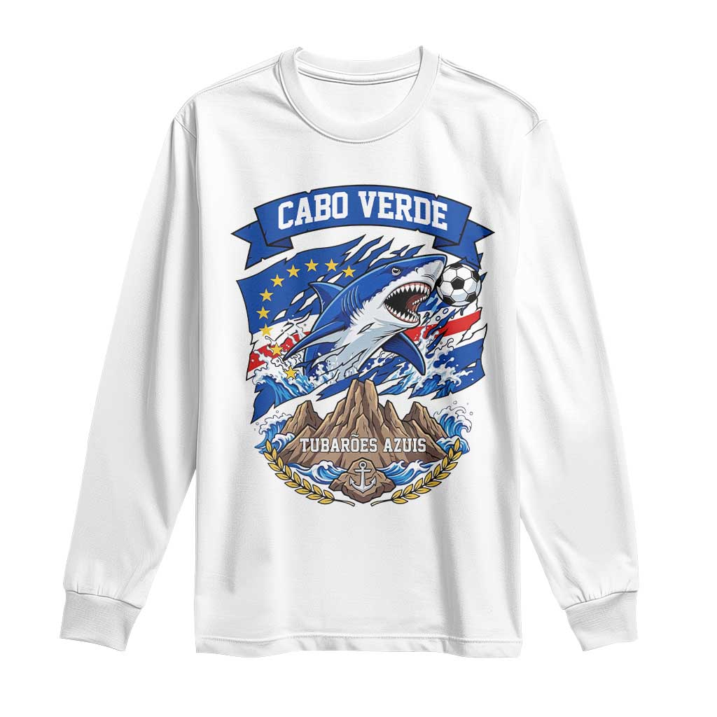 Cabo Verde Tubarões Azuis Soccer Pride Long Sleeve Shirt Cape Verde Blue Sharks Football Fans TS02 White Print Your Wear