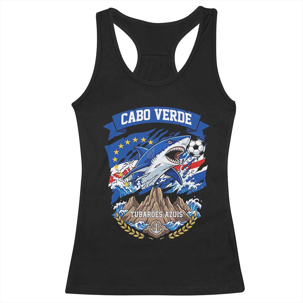 Cabo Verde Tubarões Azuis Soccer Pride Racerback Tank Top Cape Verde Blue Sharks Football Fans TS02 Black Print Your Wear
