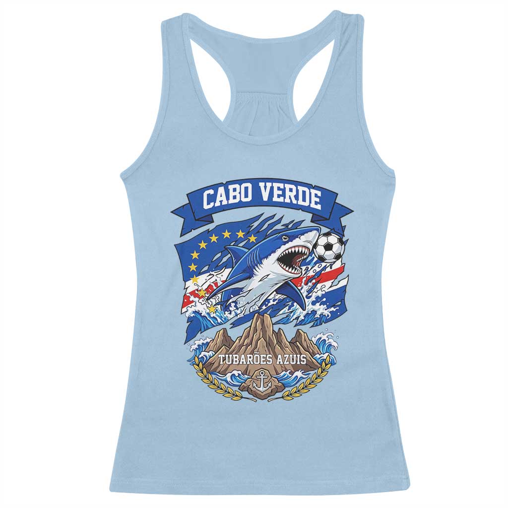 Cabo Verde Tubarões Azuis Soccer Pride Racerback Tank Top Cape Verde Blue Sharks Football Fans TS02 Light Blue Print Your Wear