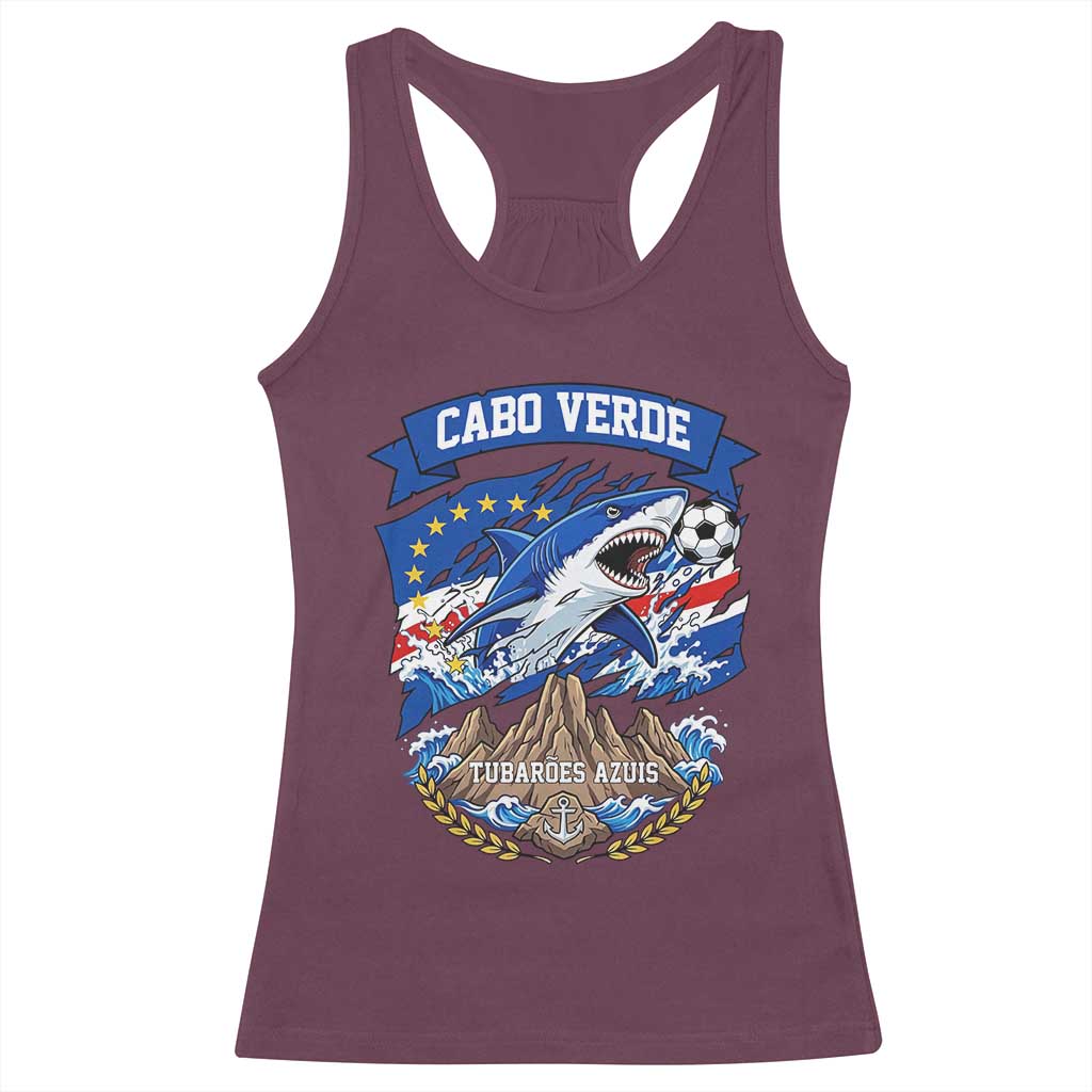 Cabo Verde Tubarões Azuis Soccer Pride Racerback Tank Top Cape Verde Blue Sharks Football Fans TS02 Maroon Print Your Wear