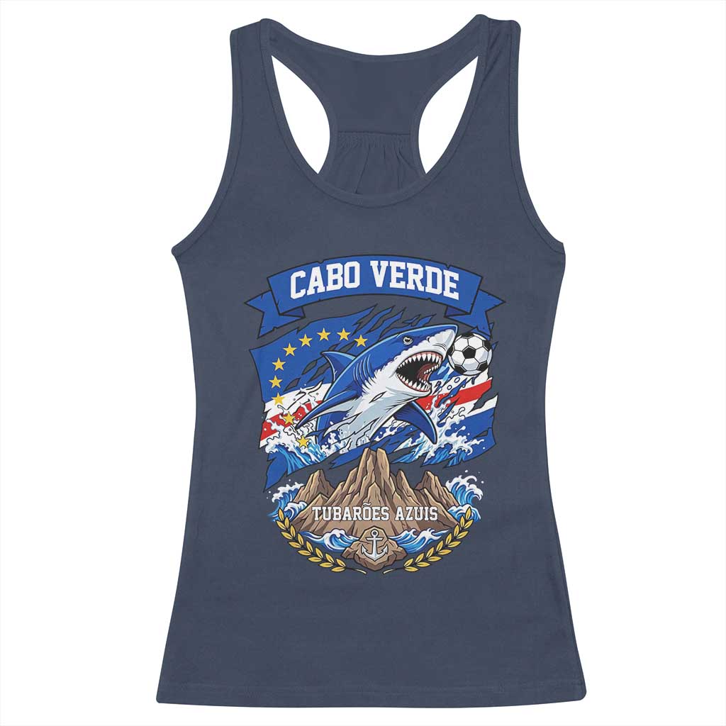 Cabo Verde Tubarões Azuis Soccer Pride Racerback Tank Top Cape Verde Blue Sharks Football Fans TS02 Navy Print Your Wear