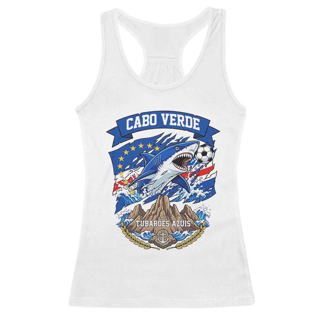 Cabo Verde Tubarões Azuis Soccer Pride Racerback Tank Top Cape Verde Blue Sharks Football Fans TS02 White Print Your Wear