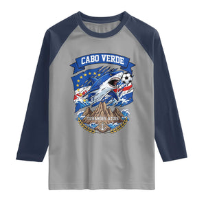 Cabo Verde Tubarões Azuis Soccer Pride Raglan Shirt Cape Verde Blue Sharks Football Fans TS02 Sport Gray Navy Print Your Wear