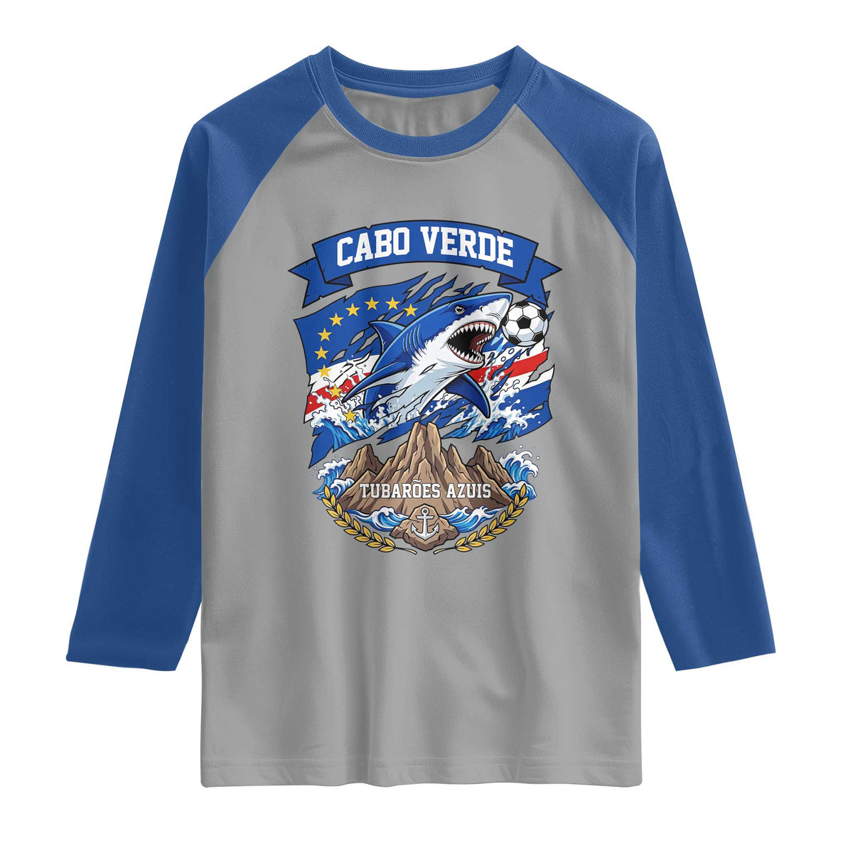 Cabo Verde Tubarões Azuis Soccer Pride Raglan Shirt Cape Verde Blue Sharks Football Fans TS02 Sport Gray Royal Print Your Wear