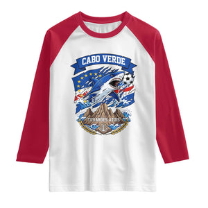 Cabo Verde Tubarões Azuis Soccer Pride Raglan Shirt Cape Verde Blue Sharks Football Fans TS02 White Red Print Your Wear