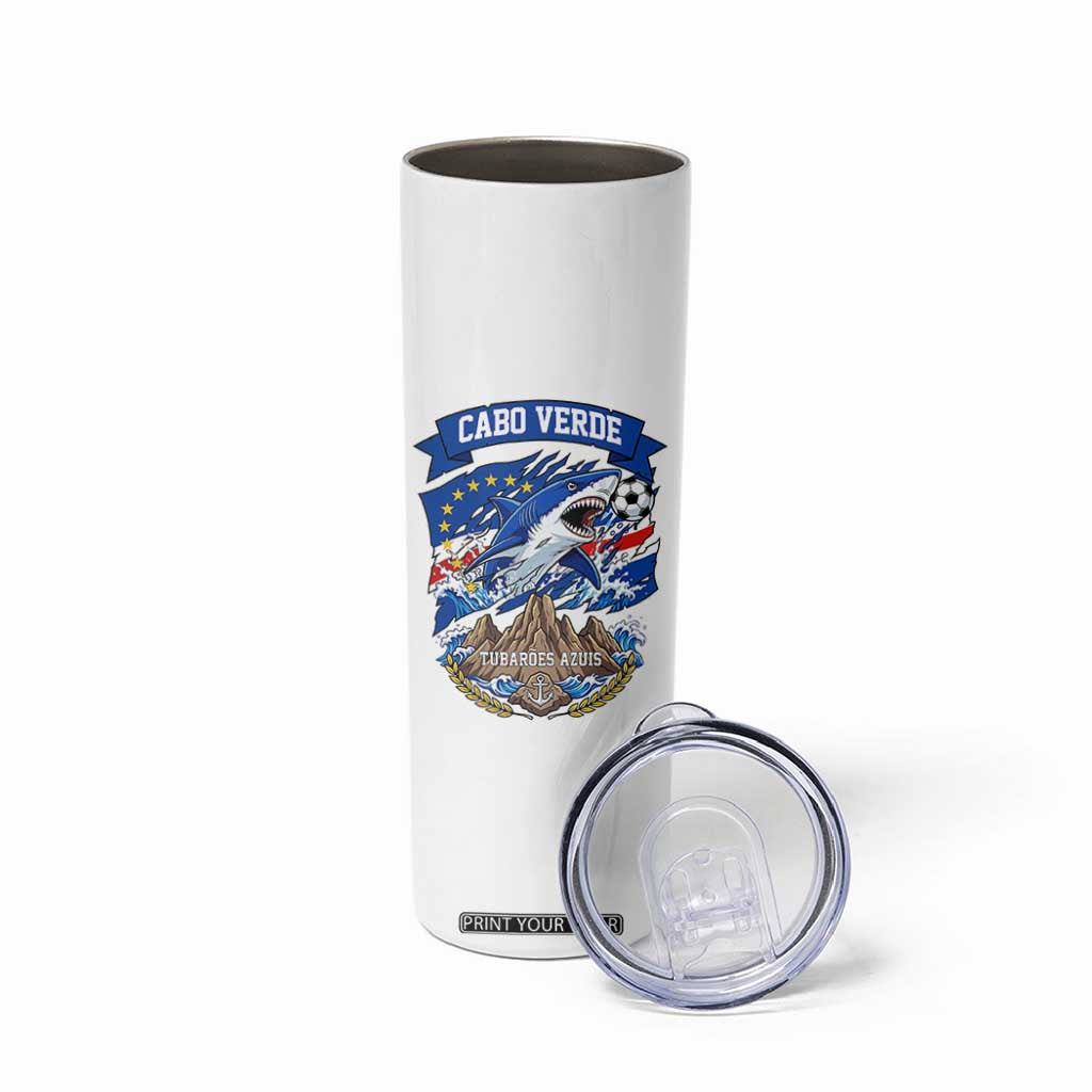 Cabo Verde Tubarões Azuis Soccer Pride Skinny Tumbler Cape Verde Blue Sharks Football Fans TS02 Print Your Wear