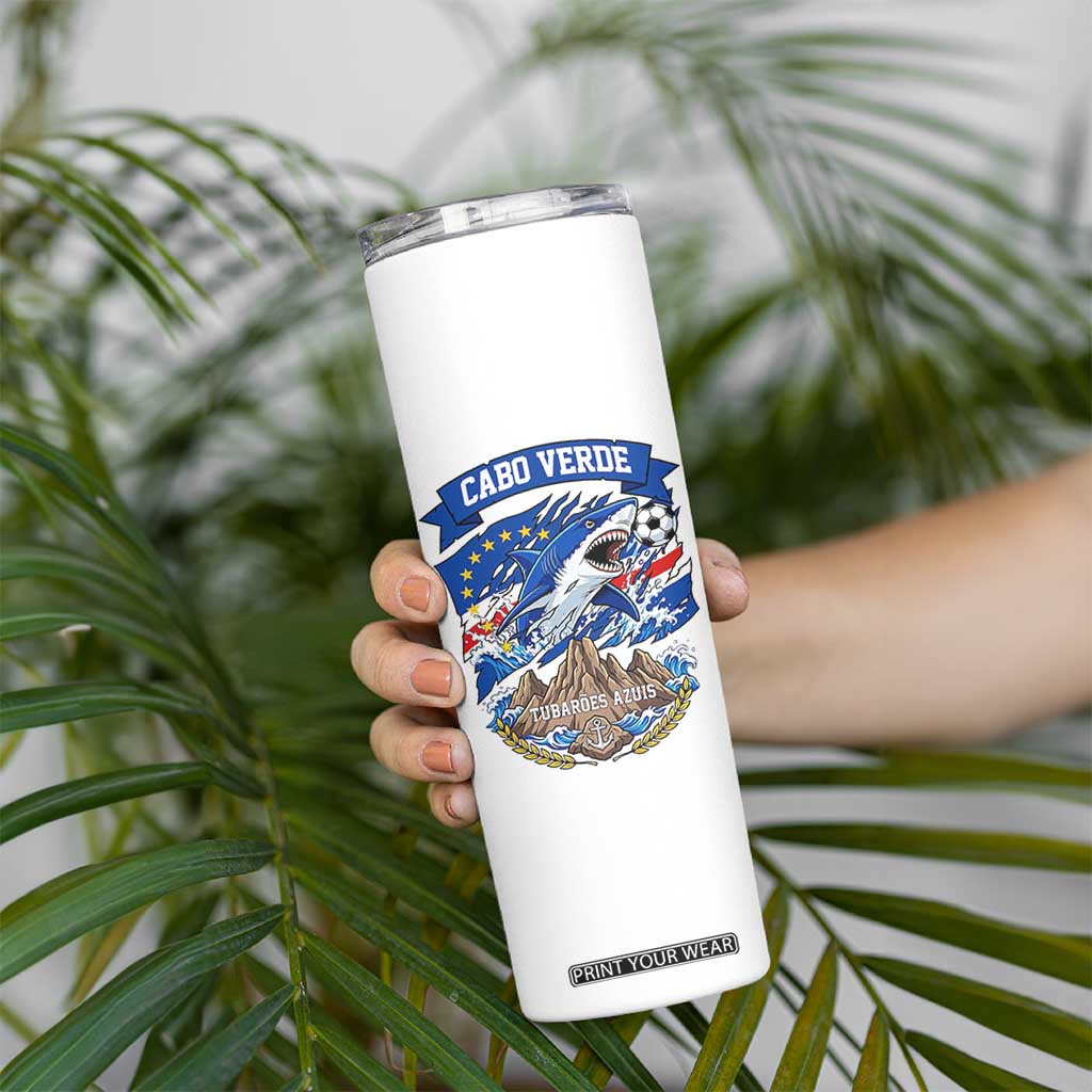 Cabo Verde Tubarões Azuis Soccer Pride Skinny Tumbler Cape Verde Blue Sharks Football Fans TS02 Print Your Wear