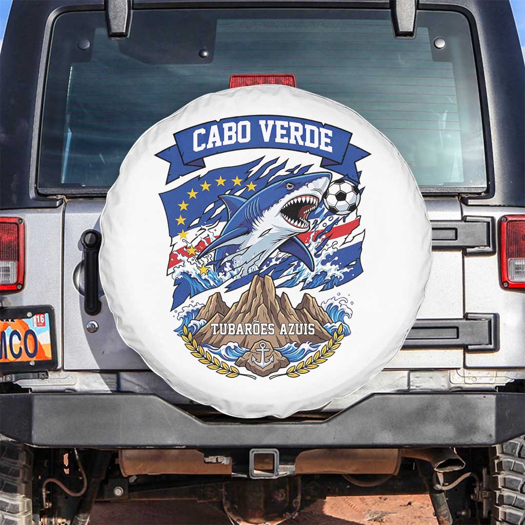 Cabo Verde Tubarões Azuis Soccer Pride Spare Tire Cover Cape Verde Blue Sharks Football Fans TS02 No hole White Print Your Wear