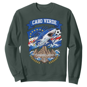 Cabo Verde Tubarões Azuis Soccer Pride Sweatshirt Cape Verde Blue Sharks Football Fans TS02 Dark Forest Green Print Your Wear