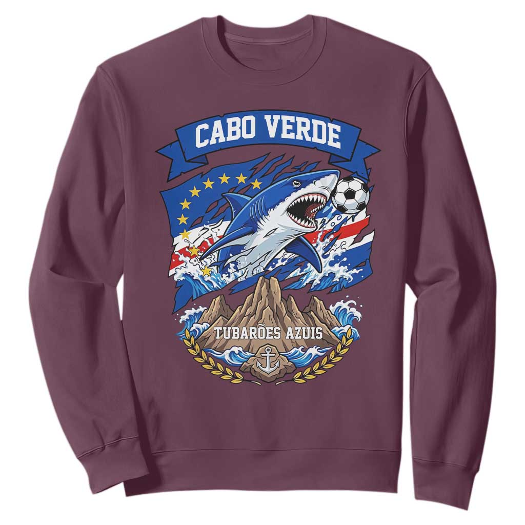 Cabo Verde Tubarões Azuis Soccer Pride Sweatshirt Cape Verde Blue Sharks Football Fans TS02 Maroon Print Your Wear