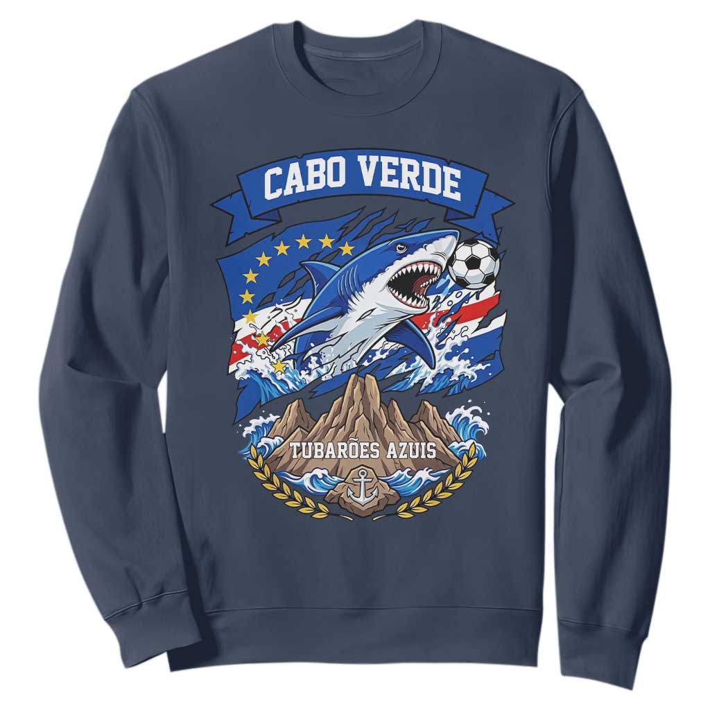 Cabo Verde Tubarões Azuis Soccer Pride Sweatshirt Cape Verde Blue Sharks Football Fans TS02 Navy Print Your Wear