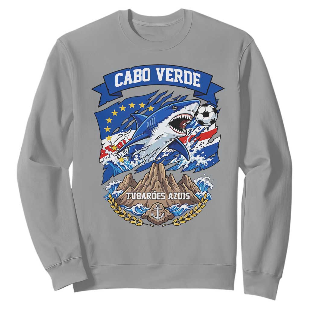 Cabo Verde Tubarões Azuis Soccer Pride Sweatshirt Cape Verde Blue Sharks Football Fans TS02 Sport Gray Print Your Wear