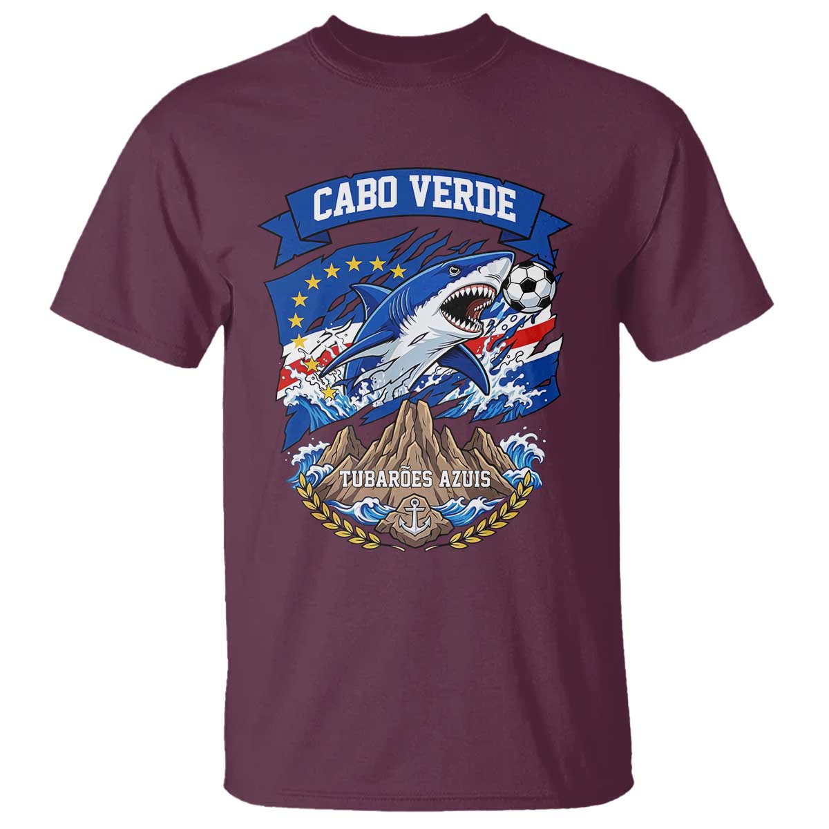 Cabo Verde Tubarões Azuis Soccer Pride T Shirt Cape Verde Blue Sharks Football Fans TS02 Maroon Print Your Wear