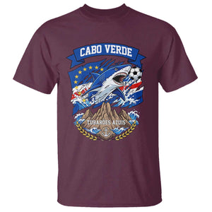 Cabo Verde Tubarões Azuis Soccer Pride T Shirt Cape Verde Blue Sharks Football Fans TS02 Maroon Print Your Wear