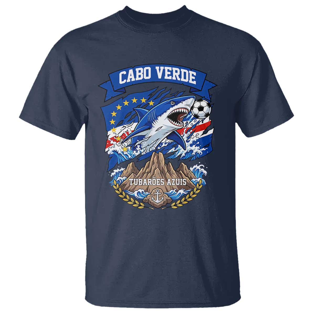 Cabo Verde Tubarões Azuis Soccer Pride T Shirt Cape Verde Blue Sharks Football Fans TS02 Navy Print Your Wear