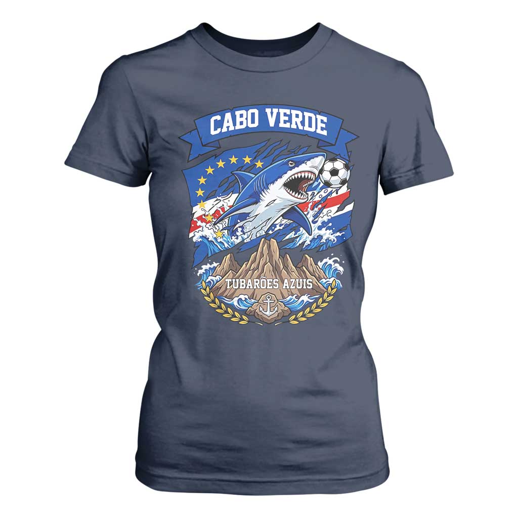 Cabo Verde Tubarões Azuis Soccer Pride T Shirt For Women Cape Verde Blue Sharks Football Fans TS02 Navy Print Your Wear