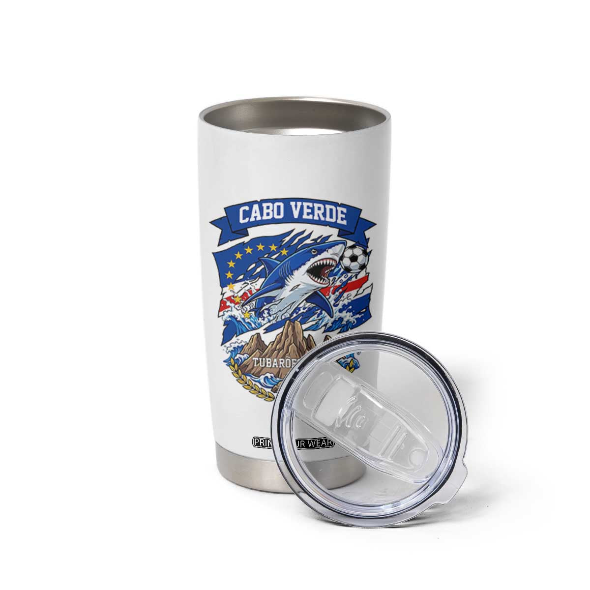 Cabo Verde Tubarões Azuis Soccer Pride Tumbler Cup Cape Verde Blue Sharks Football Fans TS02 Print Your Wear